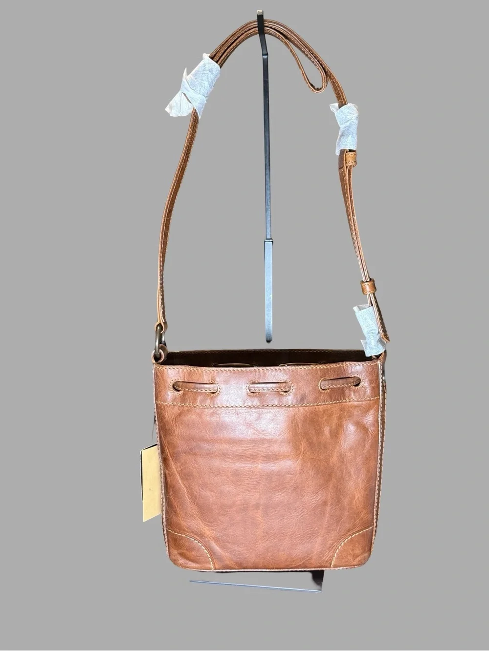 NWT Frye Melissa Leather Drawstring Bucket Bag Crossbody – Cognac